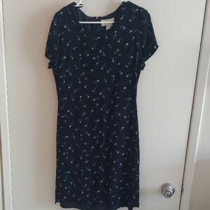 Casual Corner Black and Blue Floral Midi Dress